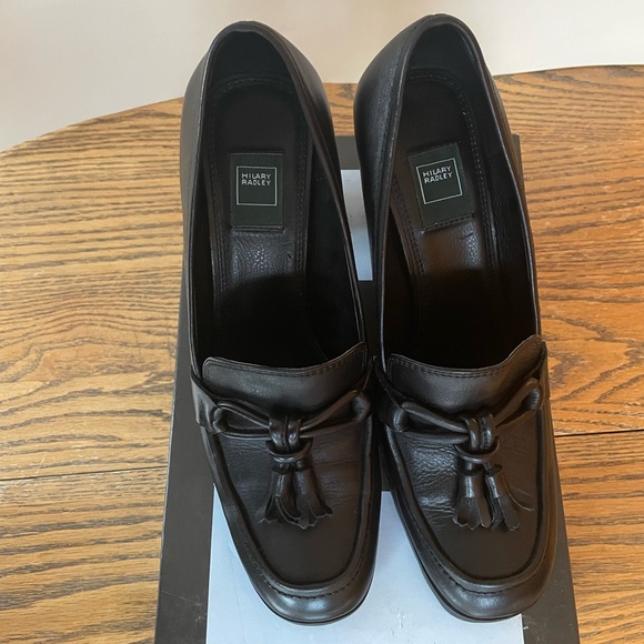 Black High Heel Leather Loafers Size 8 - Picture 3 of 6
